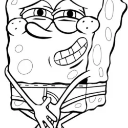 Bob esponja com vontade de ir ao banheiro para imprimir e colorir