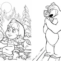 Masha e o Urso (Marsha) para imprimir e colorir
