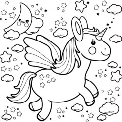 Desenho de Unicórnio kawaii para colorir