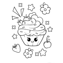 Desenho de Cupcake kawaii para Colorir - Colorir.com