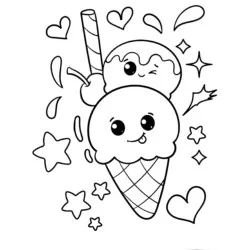 Sorvete Kawaii para imprimir e colorir