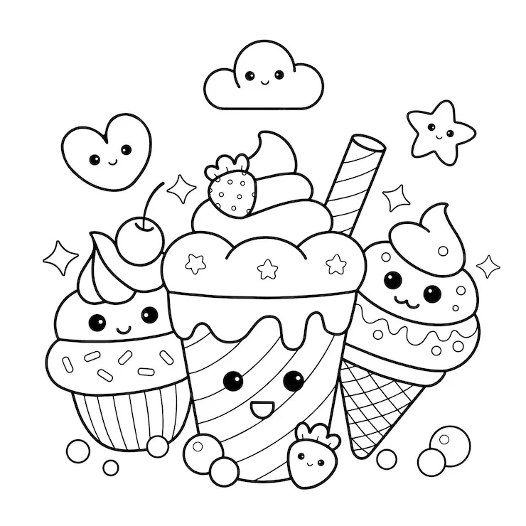 Sorvete Kawaii para imprimir e colorir