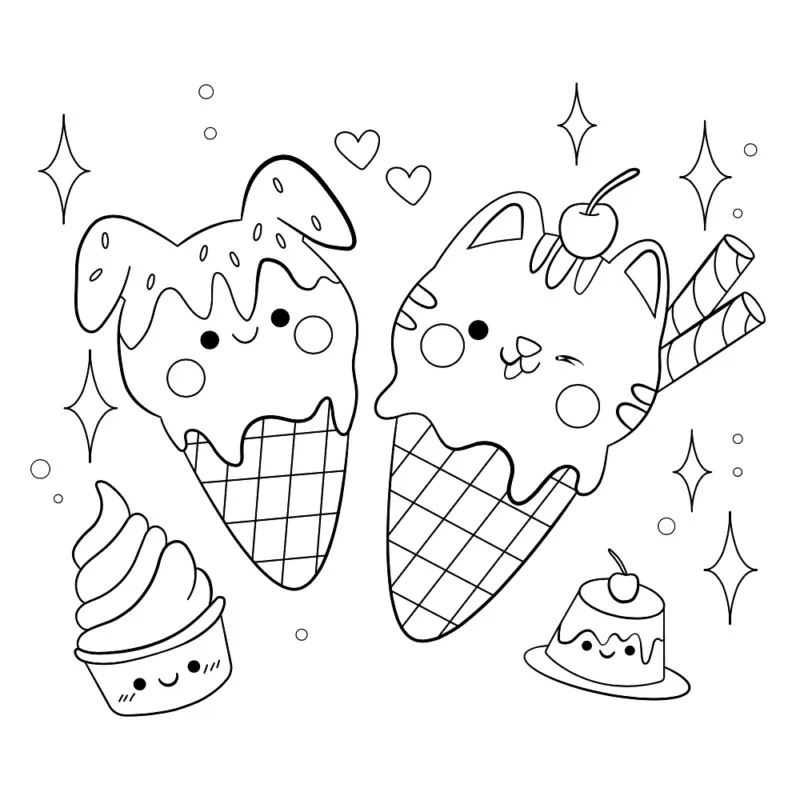 Sorvete Kawaii para imprimir e colorir