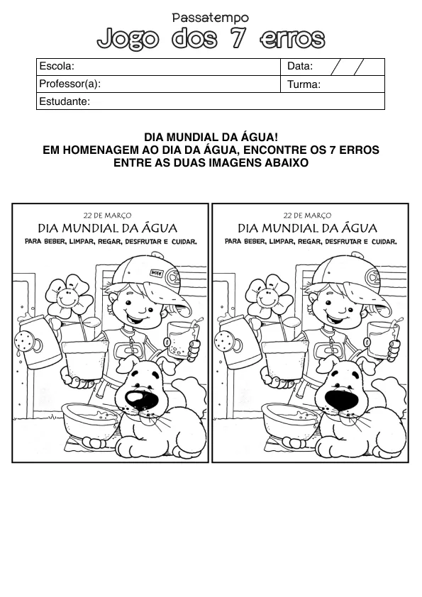 Atividade de alfabetização de 7 erros
