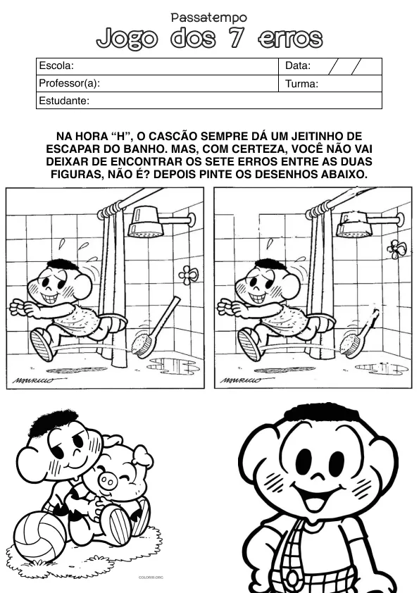 Atividade de alfabetização de 7 erros