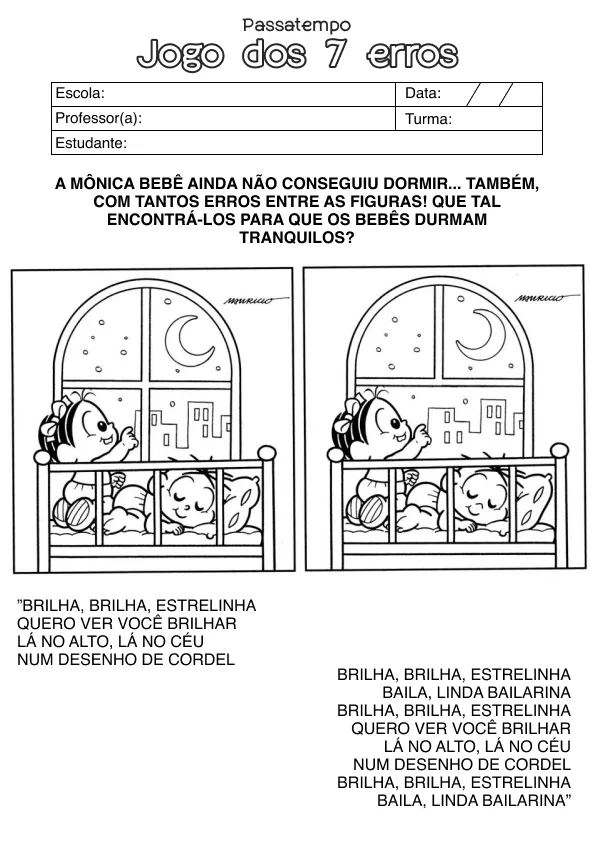 Atividade de alfabetização de 7 erros