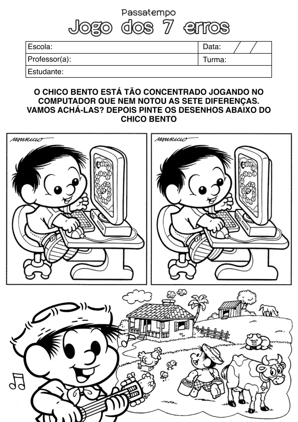 Atividade de alfabetização de 7 erros
