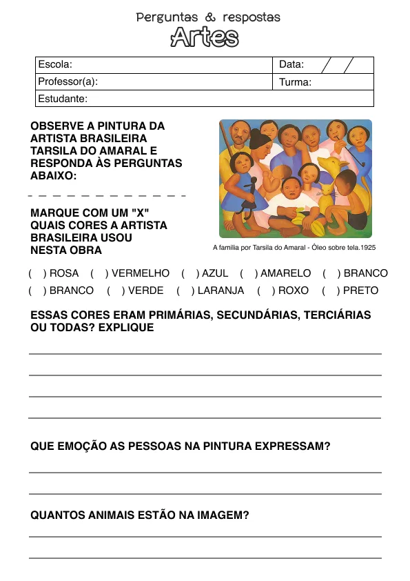 Atividade de alfabetização sobre arte