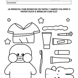 Atividade de alfabetização de boneco de papel para imprimir e colorir