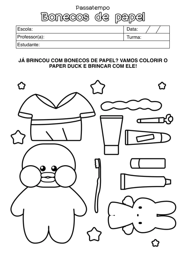 Atividade de alfabetização de boneco de papel