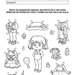Atividade de alfabetização de boneco de papel para imprimir e colorir