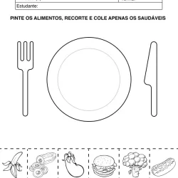 Atividade de alfabetização sobre comida saudável para imprimir e colorir