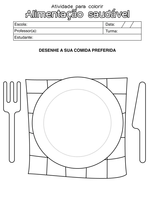 Atividade de alfabetização sobre comida saudável