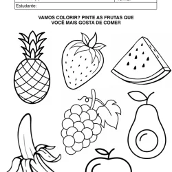 Atividade de alfabetização sobre comida saudável para imprimir e colorir