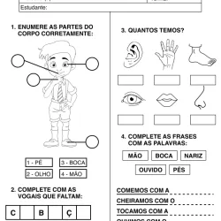 Atividade de alfabetização sobre corpo humano para imprimir e colorir