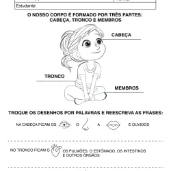 Atividade de alfabetização sobre corpo humano para imprimir e colorir