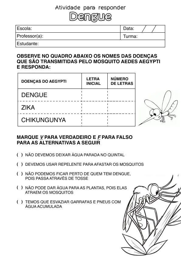 Atividade de alfabetização sobre dengue