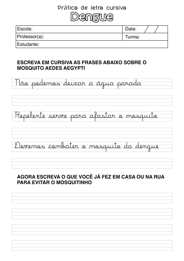 Atividade de alfabetização sobre dengue