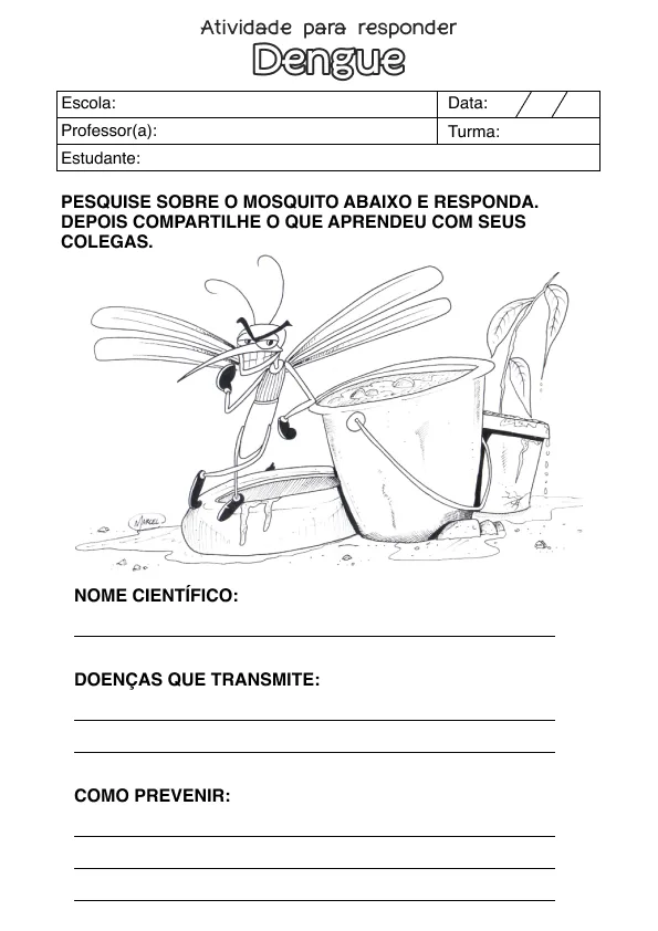 Atividade de alfabetização sobre dengue