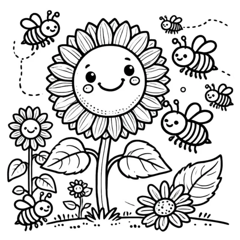 Girassol para imprimir e colorir