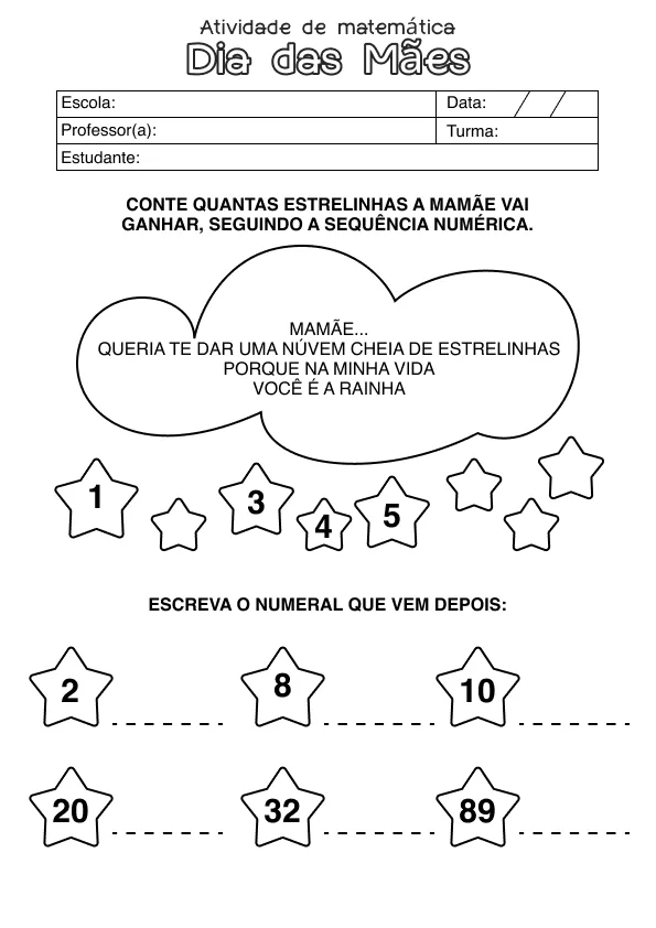 Atividade de alfabetização de Dia das Mães