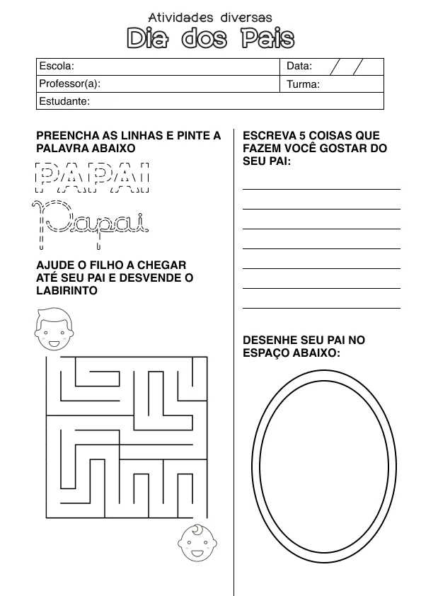 Atividade de alfabetização de Dia dos Pais