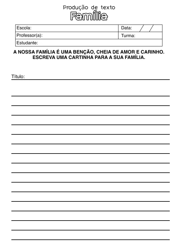 Atividade de alfabetização sobre família