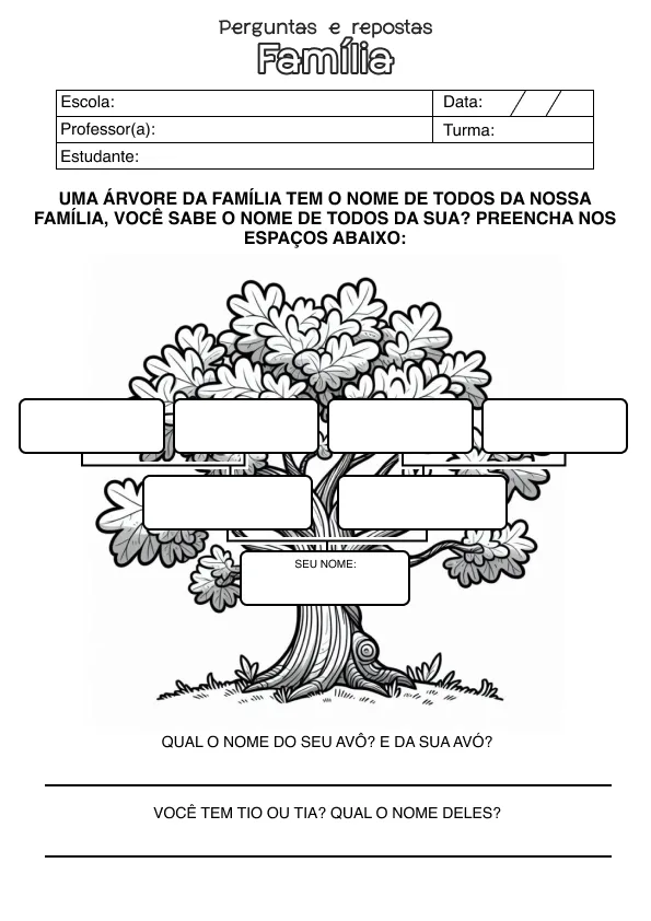 Atividade de alfabetização sobre família