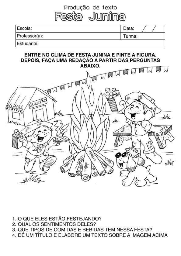Atividade de alfabetização sobre Festa Junina