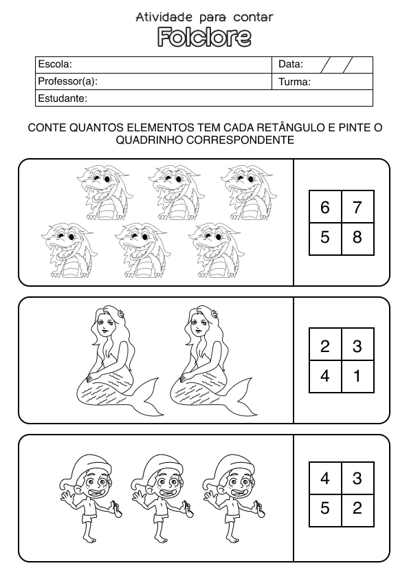 Atividade de matemática sobre folclore