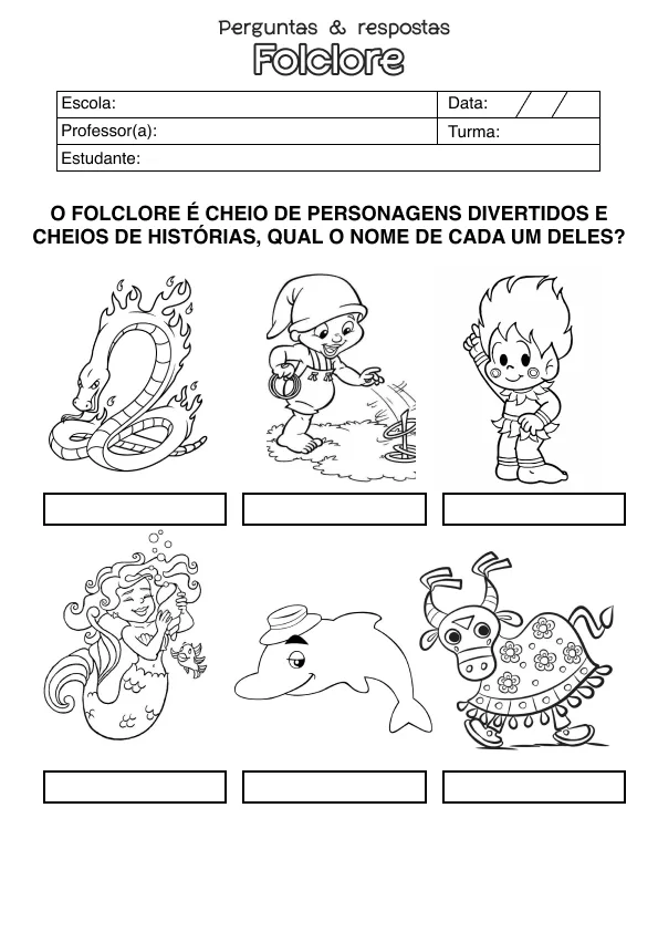 Atividade de alfabetização sobre Folclore