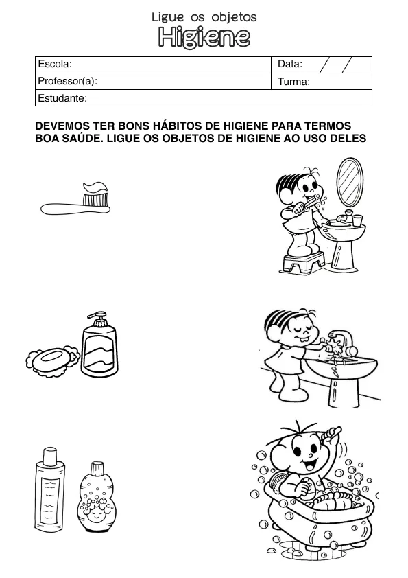 Atividade de alfabetização sobre Higiene