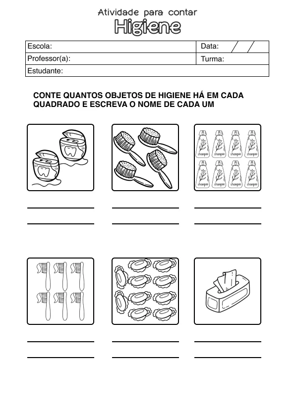 Atividade de matemática sobre higiene