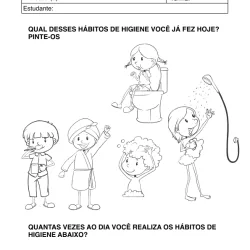 Atividade de alfabetização sobre higiene para imprimir e colorir