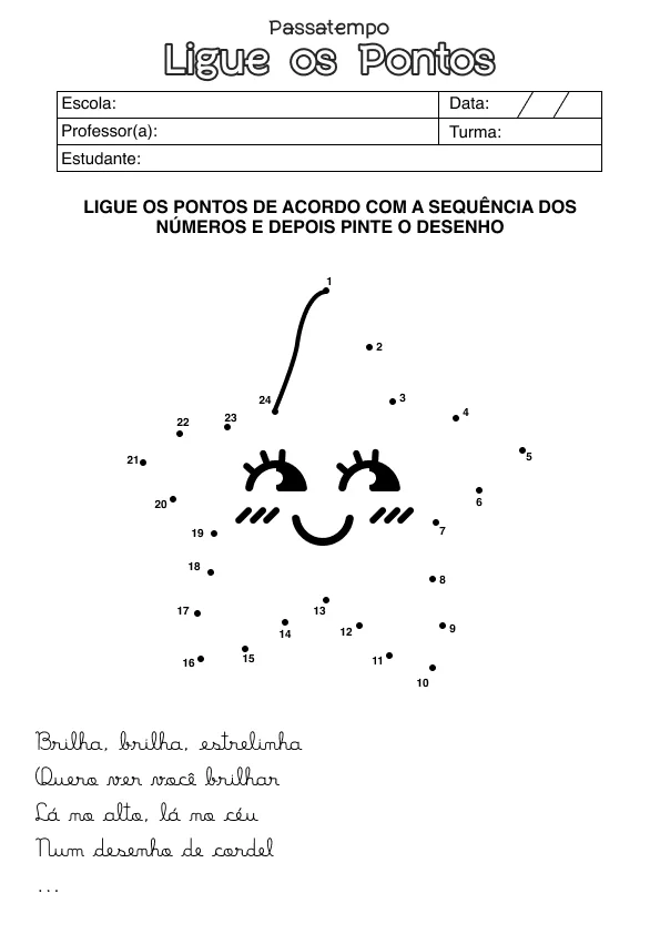 Atividade de alfabetização de ligar pontos