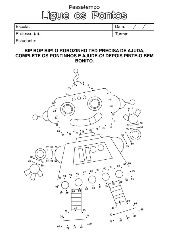 Atividade de alfabetização de ligar pontos