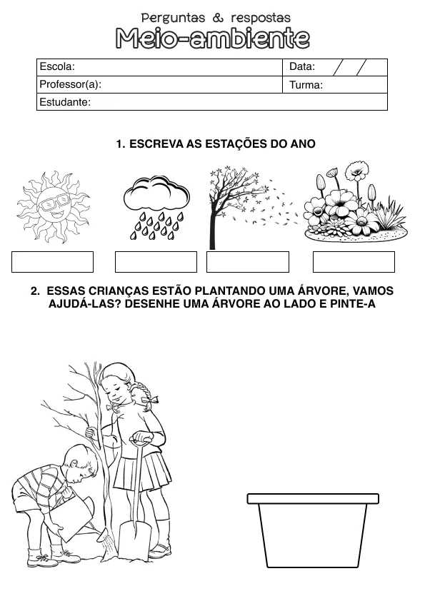 Atividade de alfabetização sobre meio ambiente