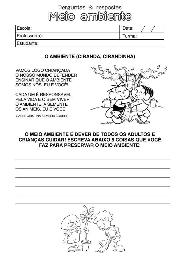 Atividade de alfabetização sobre meio ambiente