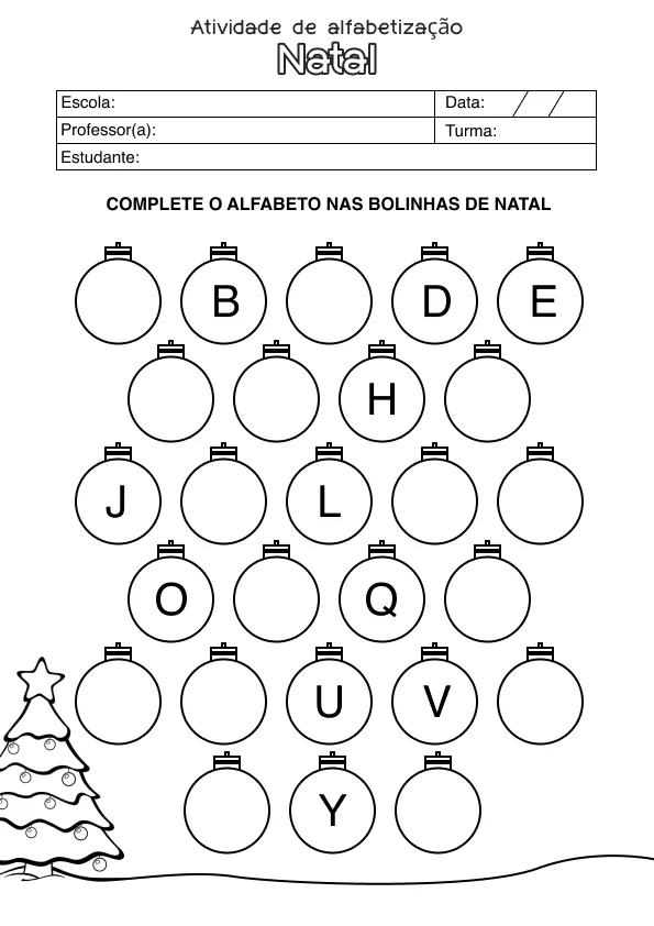 Atividade de alfabetização de Natal