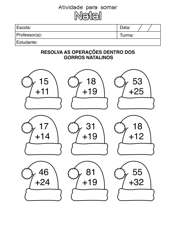 Atividade de matemática de Natal