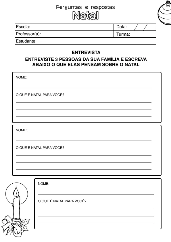 Atividade de alfabetização de Natal