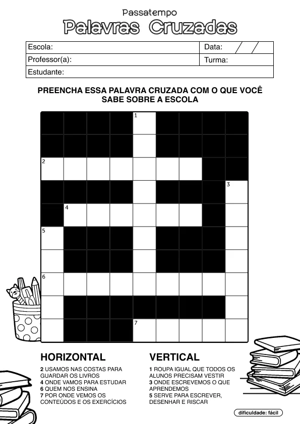 Atividade de alfabetização de palavras cruzadas