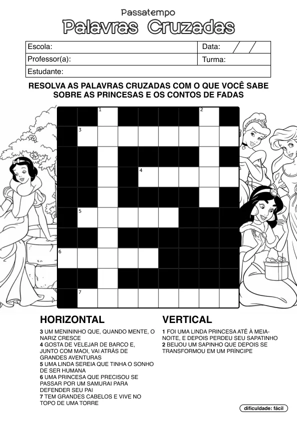 Atividade de alfabetização de palavras cruzadas