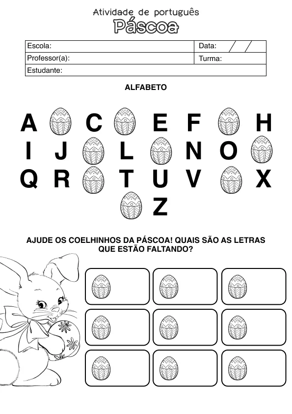 Atividade de alfabetização de Páscoa