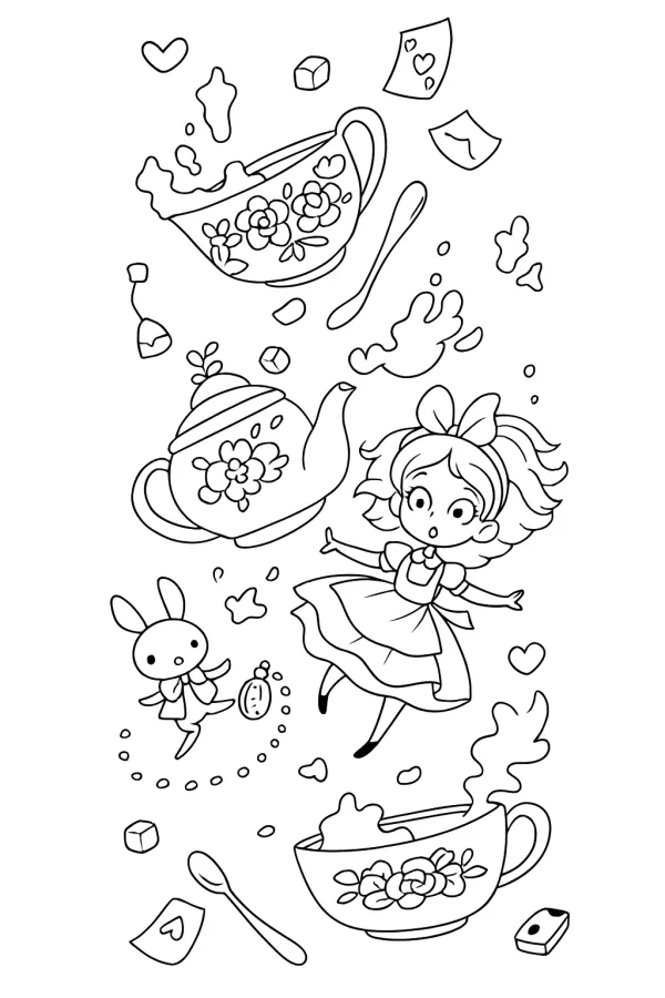 Alice no País das Maravilhas para imprimir e colorir