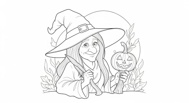 Bruxa para imprimir e colorir (Halloween)