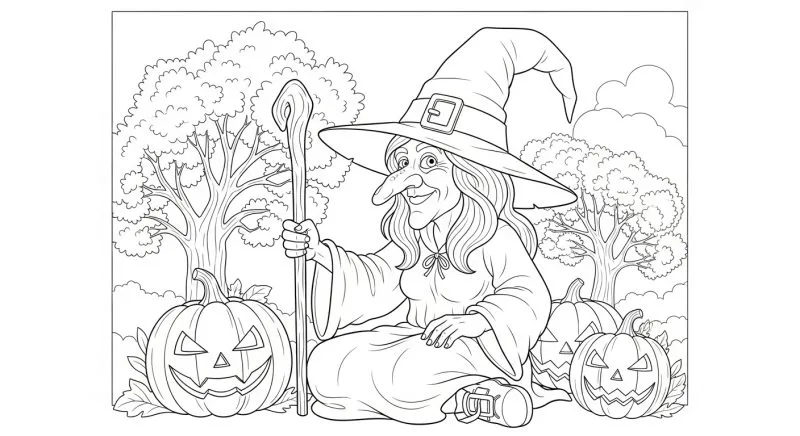 Bruxa para imprimir e colorir (Halloween)