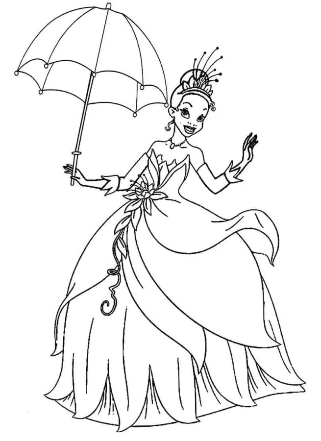 A Princesa e o Sapo para imprimir e colorir
