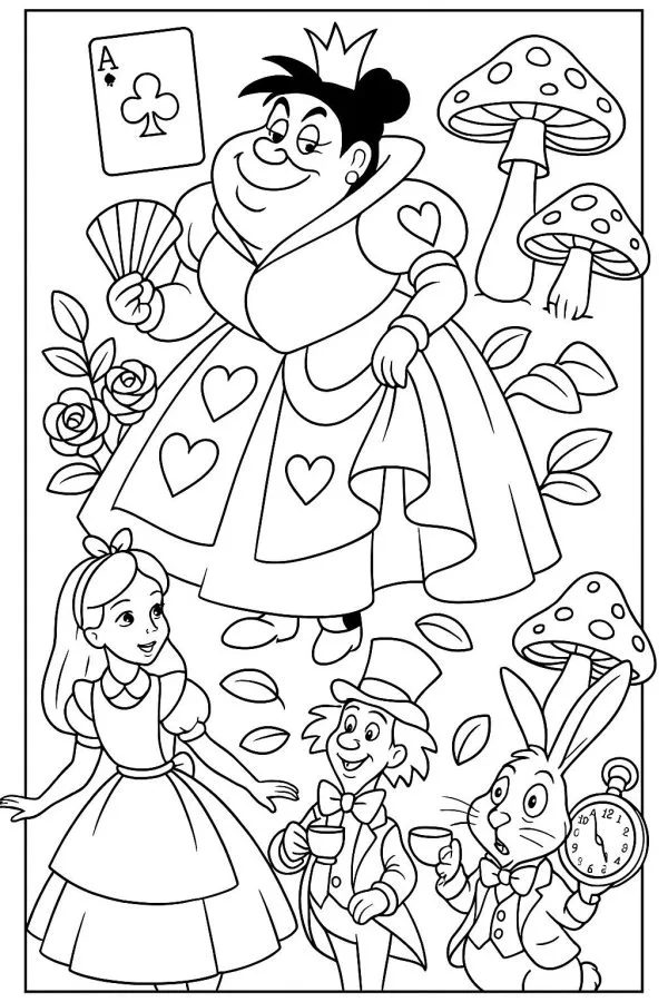 Alice no País das Maravilhas para imprimir e colorir