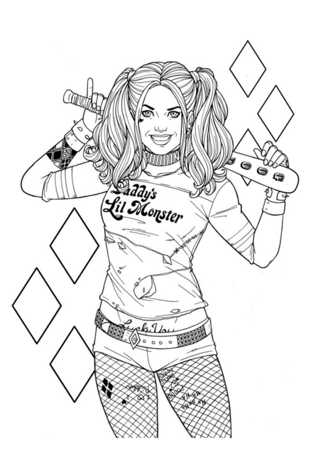 Arlequina para imprimir e colorir